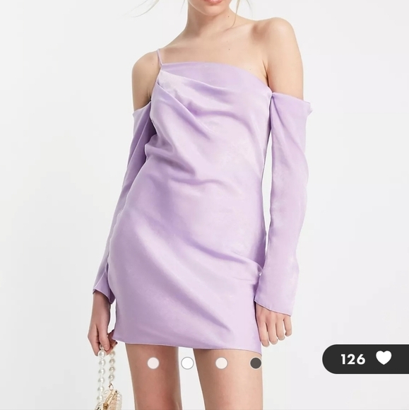 NWT Asos asymmetric satin mini dress with cold shoulder in mauve size 4 - Picture 4 of 8
